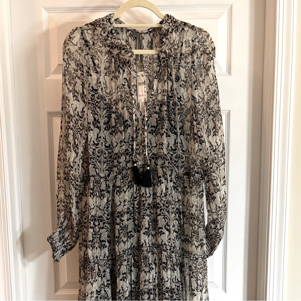 NWT Anthropology Prairie Maxi Dress Ruffle Layers Black Print